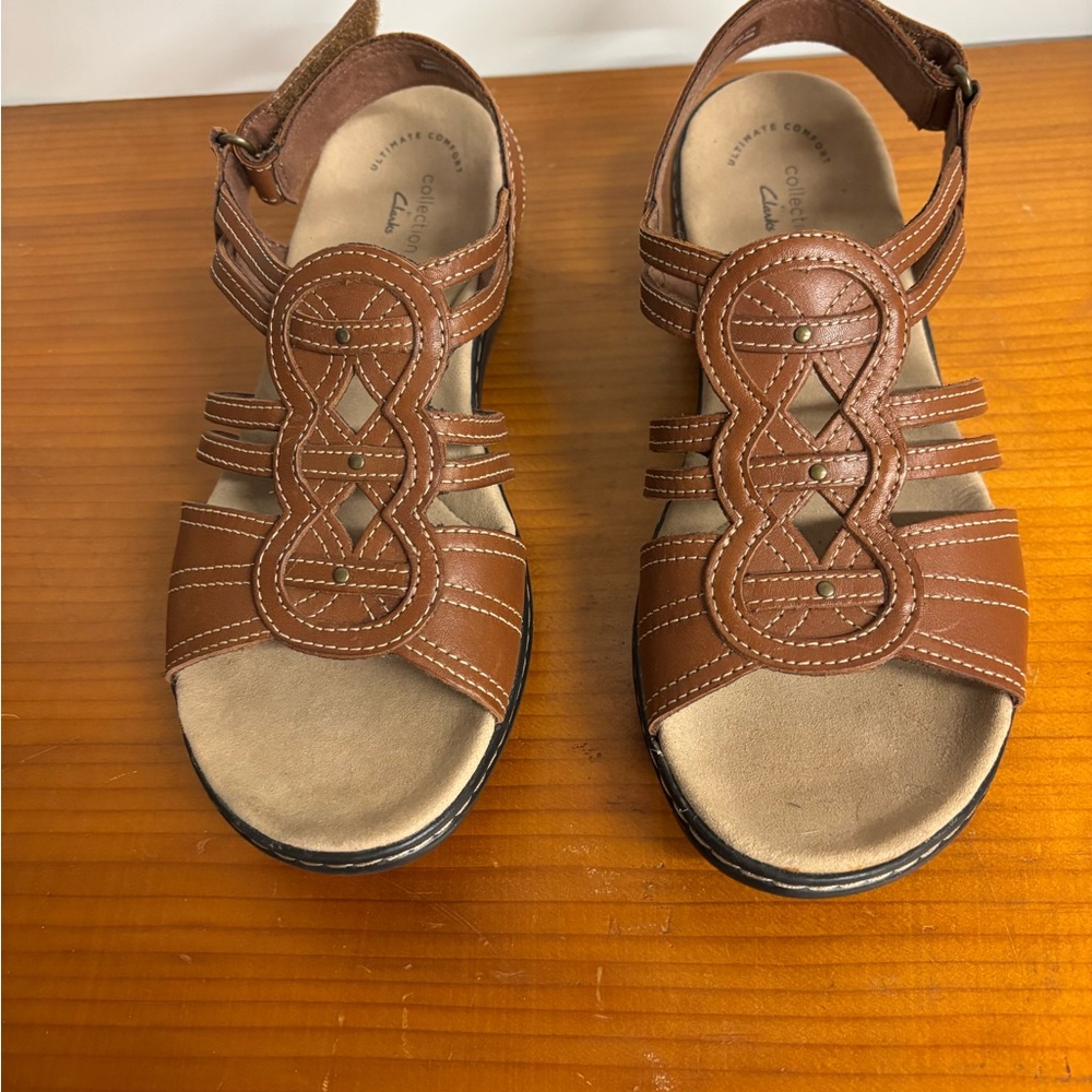 Clarks Tan Leather Strappy Sandals